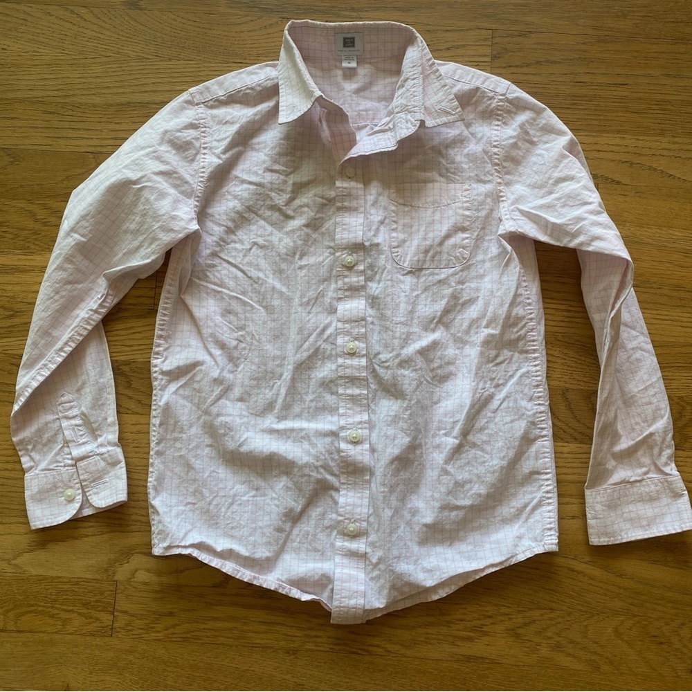 Janie and Jack White with Pink Pattern Button Down Shirt Size 8